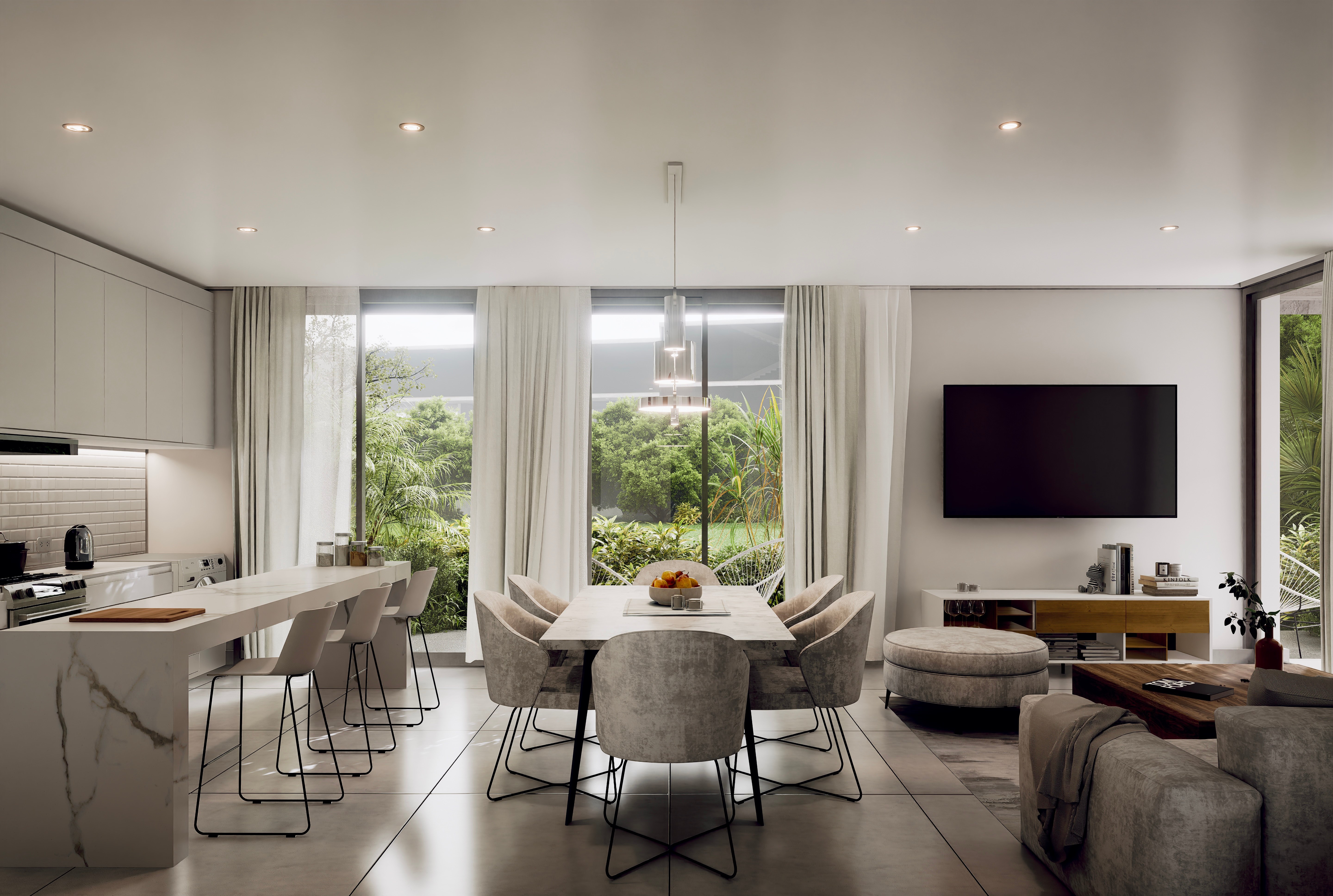 Waldhaus kitchen and dining area